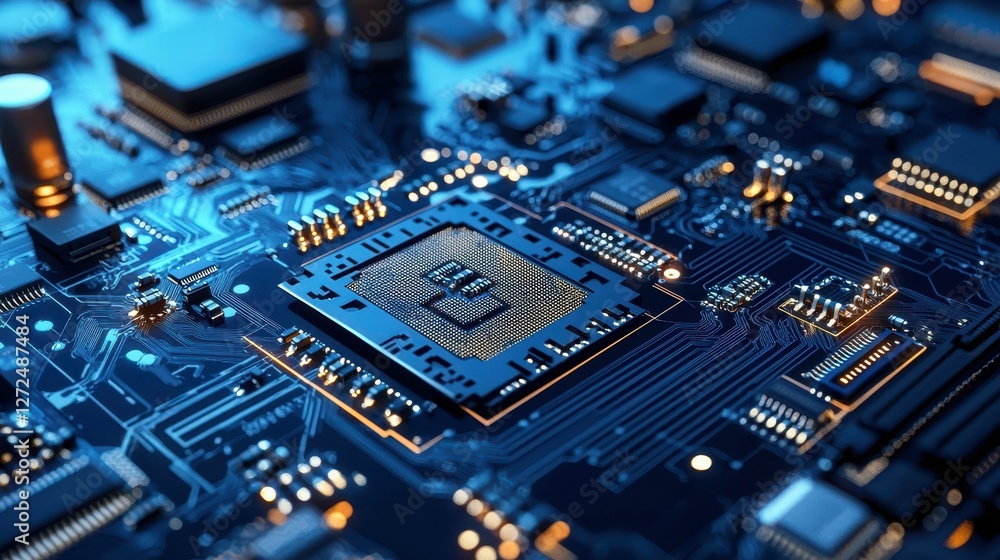 Poster detailed blueprint of advanced engineering microchip design