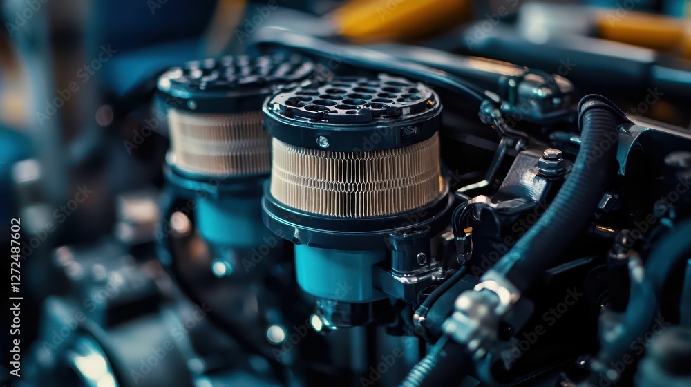 Poster close-up of precision engine components with protective features