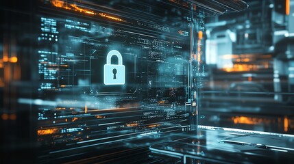 Digital Lock Symbol Displayed on a Futuristic Interface Showcasing Advanced Cybersecurity Technology
