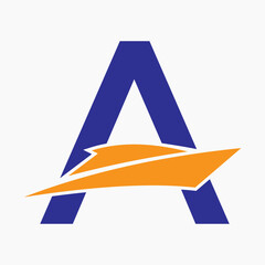 Initial Letter A Boat Logo Concept For Sailor Symbol Vector Template
