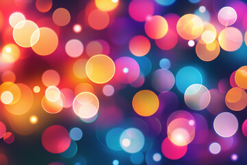 Vibrant bokeh background with colorful light circles in various tones, creating festive and lively atmosphere. Perfect for celebrations and artistic designs