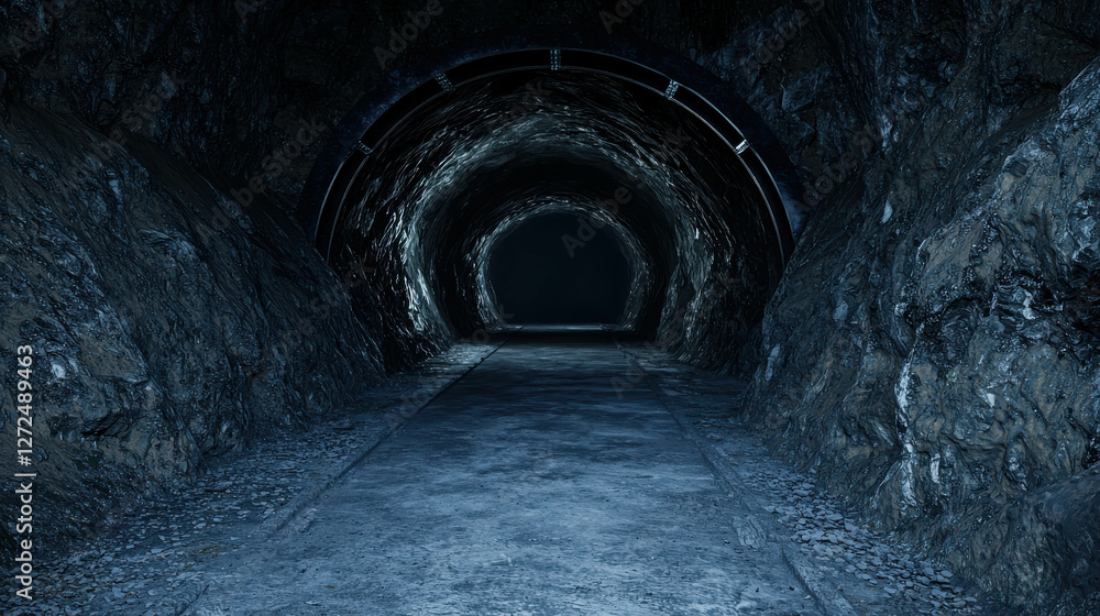 Poster elegant underground tunnel view with soft illuminated path in a diamond mine setting