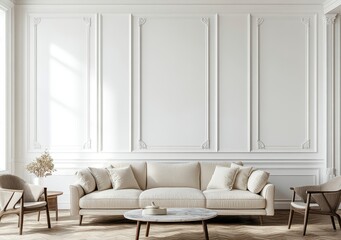 Cozy Minimalist Living Room with Elegant White Walls and Furniture