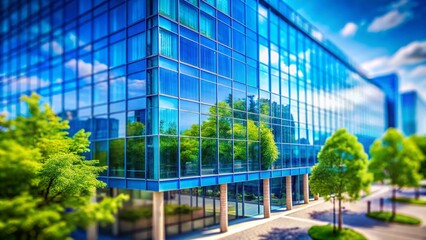 Miniature Blue Glass Building Reflecting Trees - Tilt-Shift Photography