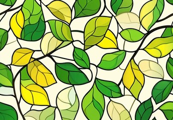 Colorful Leaves in Stained Glass Style for Nature Inspired Design