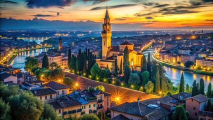 Obraz premium Verona's Santuario Madonna Lourdes: a stunning night scene captured.