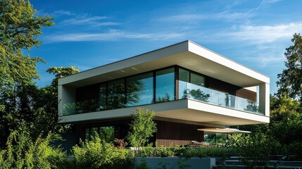 Serene Modern Architectural Scene with Lush Surroundings