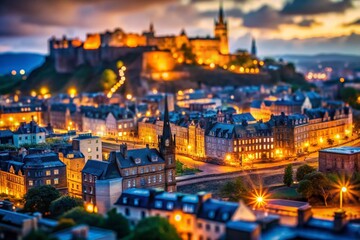 Fototapeta premium Miniature Edinburgh Night: Charming Cityscape at Twilight