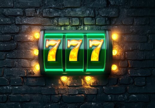 Neon Slot Machine Jackpot Sign Illustrating Winning Moment