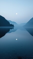 Serene Lakeside Scene with Tranquil Water Reflection at Dusk