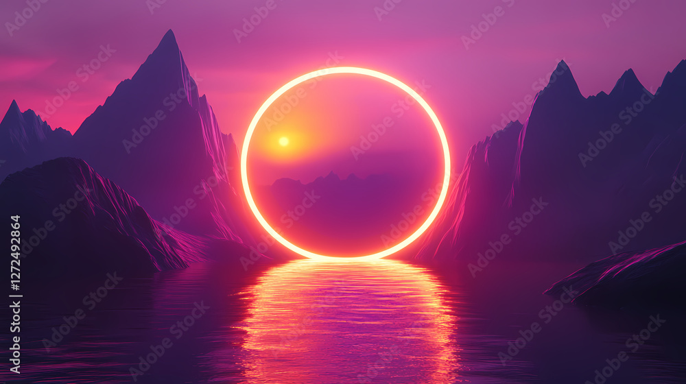 Poster 3d geometric shape sunrise