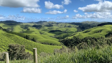 Obraz premium Rolling Green Hills Under a Blue Sky