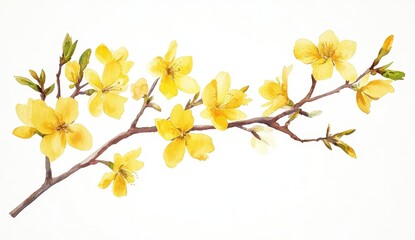 Bright Yellow Blossom Branch with Delicate Spring Flowers