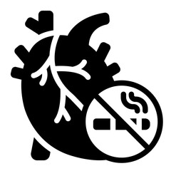 Heart problem glyph icon highlighting smoking related cardiac issues and promoting health awareness