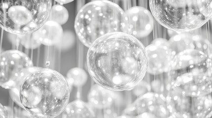 Fototapeta premium Abstract monochrome spheres hanging, creating a visually captivating and elegant display. Perfect for modern, minimalist designs.