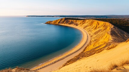 Coastal Dunes, Curved Beach, Ocean View, Golden Hour