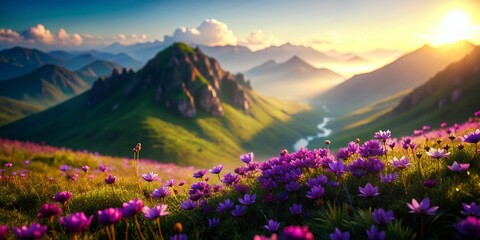 Miniature Violet Mountain Bloom Landscape - Tilt-Shift Photography