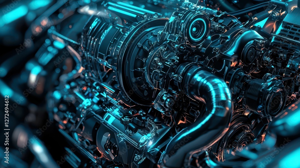 Poster sleek engine design with integrated smart sensors and technology