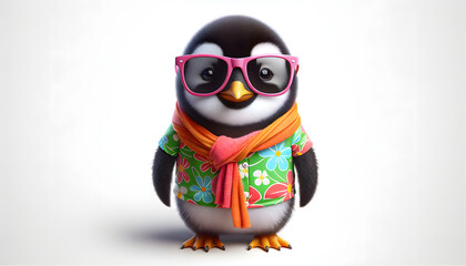 Fototapeta premium Fun Cartoon Penguin Wearing Sunglasses and Floral Shirt