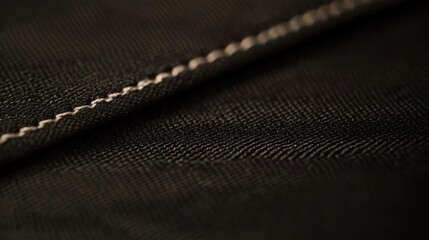 Close-up of dark fabric with subtle texture and light stitching.  A detailed view of the material's weave and seam.