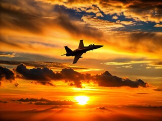 Minimalist Airshow: Jet Plane Silhouette Against Sunset Sky