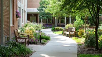 Obraz premium Spacious Garden Area Designed for Patient Relaxation in Hospital