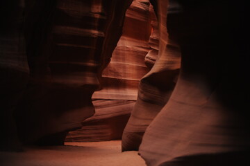 Deep Shadows and Abstract Lines in Antelope Canyon, a Serene and Textured Look at the Red Sandstone Formations