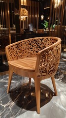 Intricate Carved Wooden Chair in Modern Setting