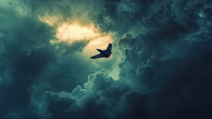 Striking Stealth Bomber Flying Against Dramatic Cloudy Sky