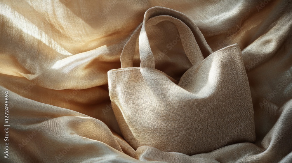 Poster abstract close up of flowing beige fabric with soft shimmering texture