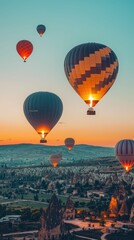 Illuminated Hot Air Balloons in a Striking Sunrise Scene
