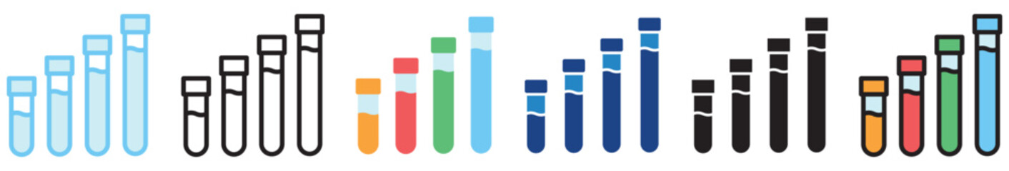 Glass Tube multi style, mini illustration icon. outline, flat, glyph, line color, UI, UX, app and web, digital or print. For education, research, chemistry.