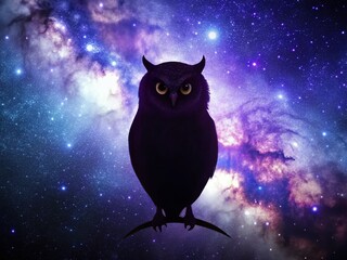 Minimalist Cosmic Owl: Starry Night Silhouette
