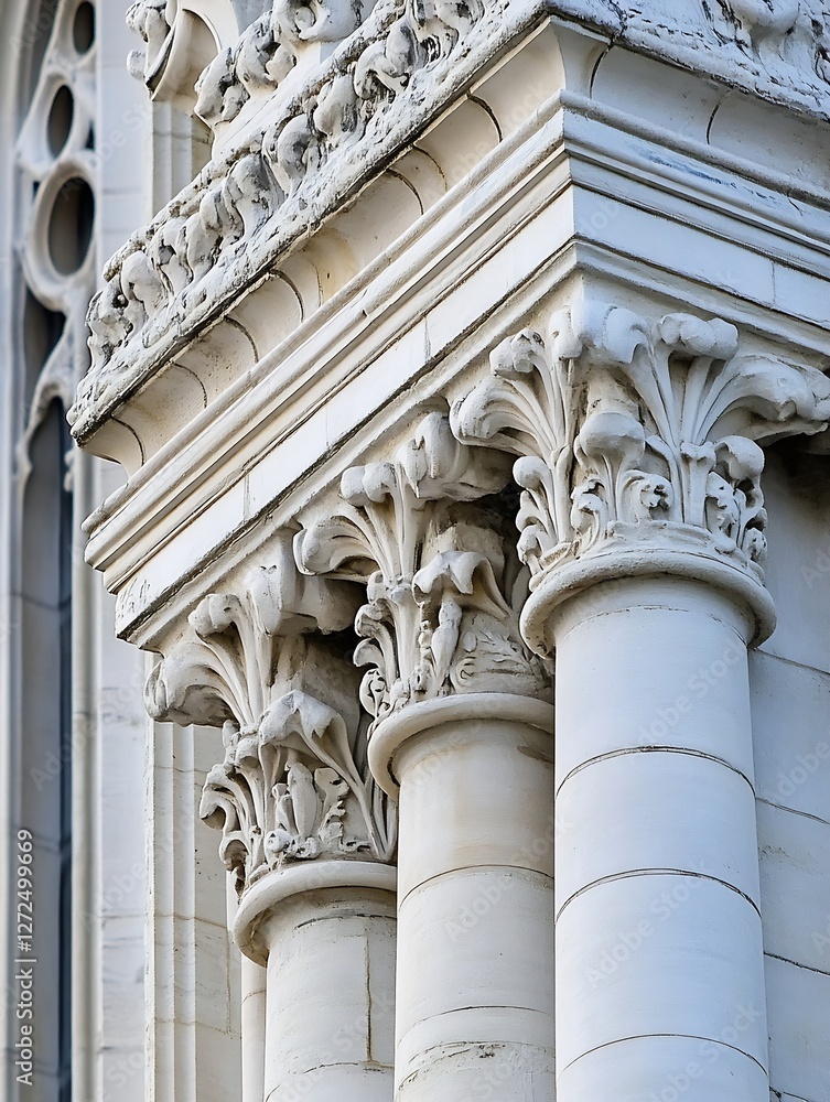 Poster architectural detail of classical columns with intricate carvings and design elements : generative a
