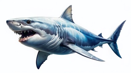 Fototapeta premium Minimalist Great White Shark: Isolated Fierce Predator on White Background
