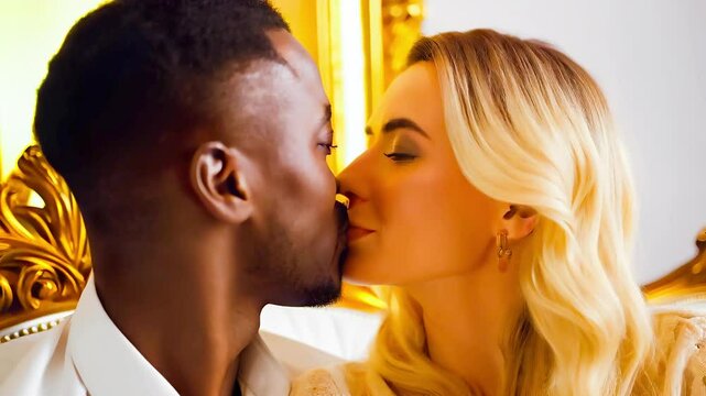 kiss luxury couple kissing gold interracial love