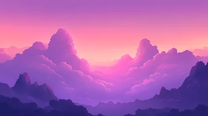 Selbstklebende Fototapeten Soft pink and purple neon clouds on a misty, mystical landscape, purple, pastel colors, neons. Mystical Neon Landscapes. Illustration © Thiago
