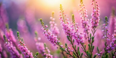 Naklejka premium Minimalist Macro Photography: Delicate Heather Flowers
