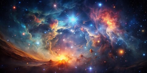 Naklejka premium Minimalist Nebula: Cosmic Dust and Bright Stars in Deep Space