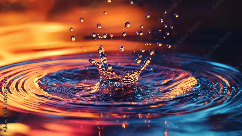 Poster vibrant liquid splash captured in slow motion with colorful background