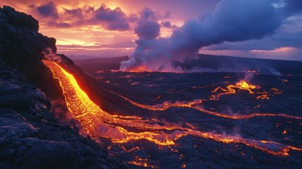 Fototapeta premium Highlights distinct and fiery terrains of Hawaii featuring lava fields volcanic craters and abundant cultural and natural treasures found throughout Hawaiian Islands 