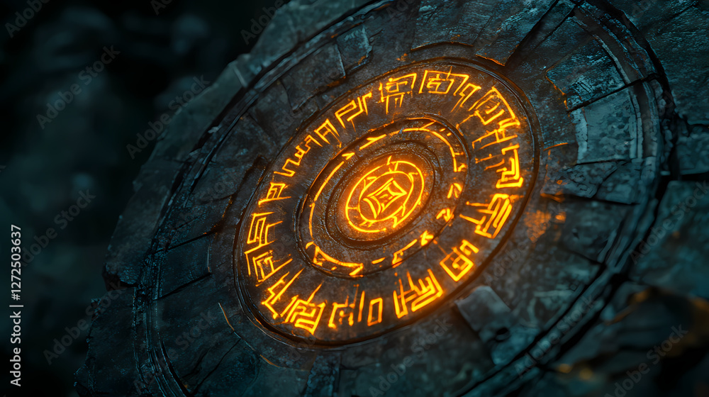 Canvas Prints enchanted shield of luminescent runes, a mystical artifact radiating ancient power, adorned with int