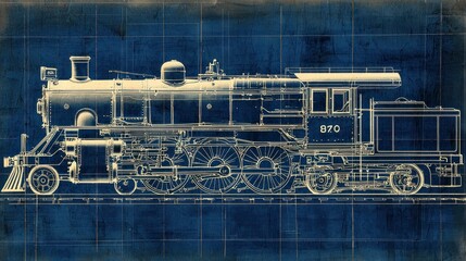 Vintage Engineering Blueprint of Early 20th Century Locomotive Design