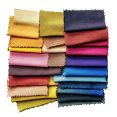 Colorful Cotton Fabric Samples with Various Patterns and Textures isolated on transparent background