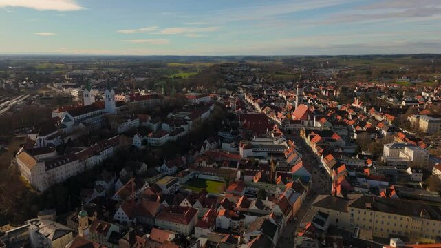 Freisinger Dom Germany, Bavaria aerial view in winter in sunny weather without snow. Dom St. Maria und St. Korbinian in Freising Deutschland, Bayern Luftaufnahme im Winter bei sonnigem Wetter. 