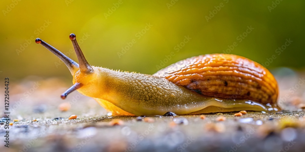 Poster minimalist slug photography: close-up of a single slug on a clean background