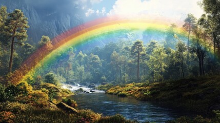 Rainbows in nature represent a vibrant tapestry of life and color, incorporating elements of flora, fauna, and geological features