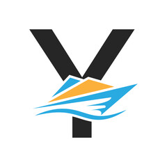 Initial Letter Y Boat Logo Concept For Sailor Symbol Vector Template