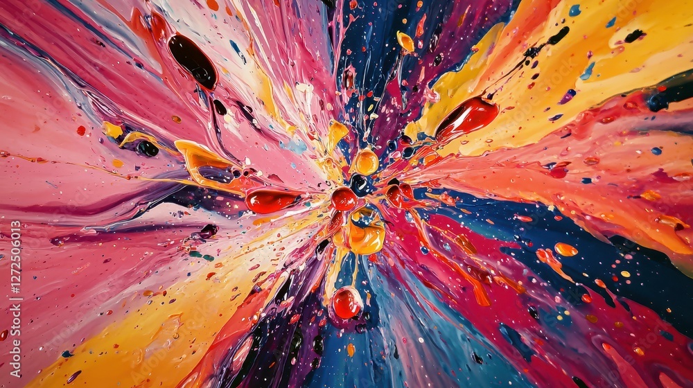 Poster vibrant abstract explosion of paint splashes on canvas background