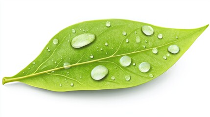 Close-up of a single green leaf with water droplets.